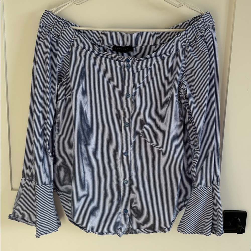 Sanctuary Blue Striped Off-Shoulder Blouse
